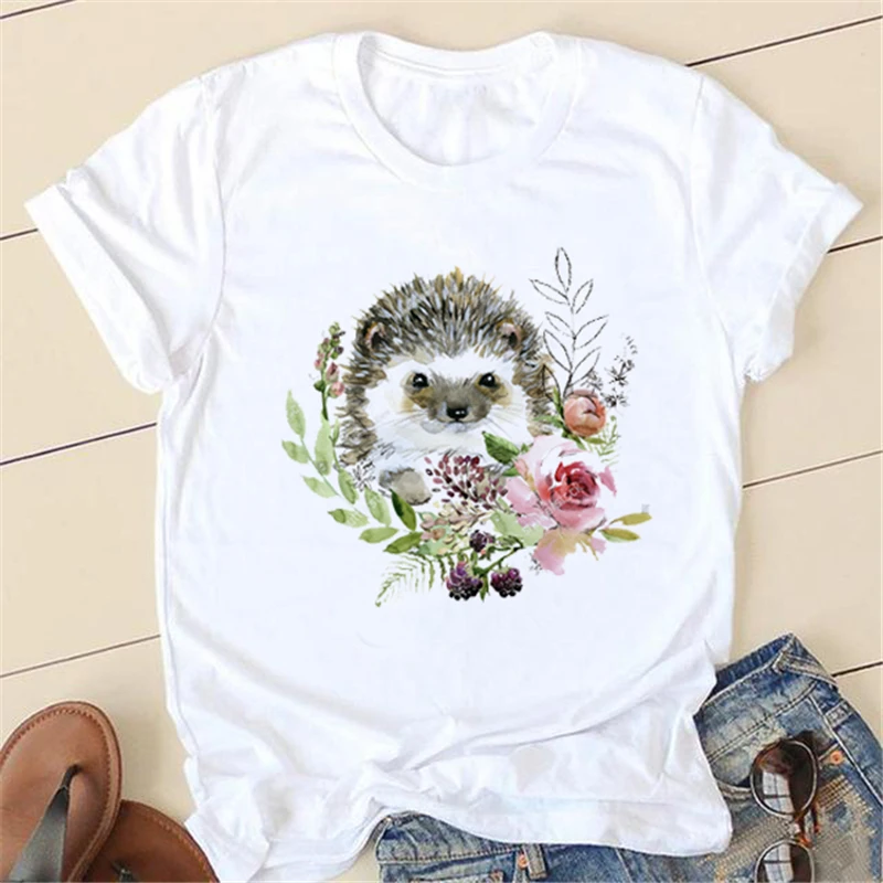 

Футболка для отдыха, милая одежда для отдыха в стиле 90-х с ежиком, женская модная свободная футболка с коротким рукавом для женщин на лето