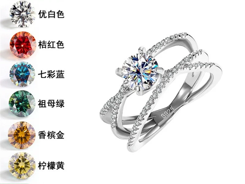 

QZJ051 Lefei Fashion Trend Luxury Classic 1 Ct Diamond-set Moissanite FT HITA Cross Ring For Charm Women Silver 925 Jewelry Gift