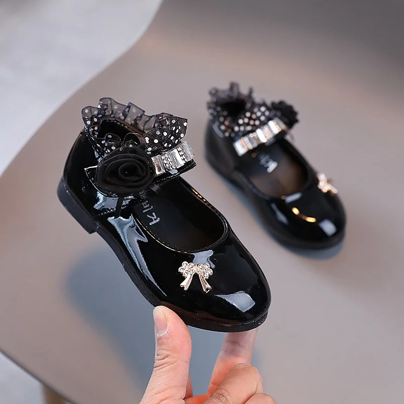 

Ainyfu Children's Lace Flowers Leather Shoes Spring New Girl Princess Party Rhinestone Shoes Kids Cute Bow Shoes G676