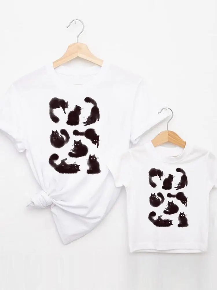 

Watercolor Cat Animal Tee Family Matching Outfits Women Casual Kid Child Summer Mom Mama Mother Tshirt T-shirt Clothes Clothing