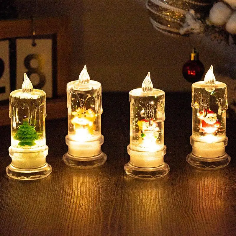

LED Floating Candles Creative Santa Snowman Snowflake Night Candles Light Electronic Water Flow Candle for Christmas Party Decor