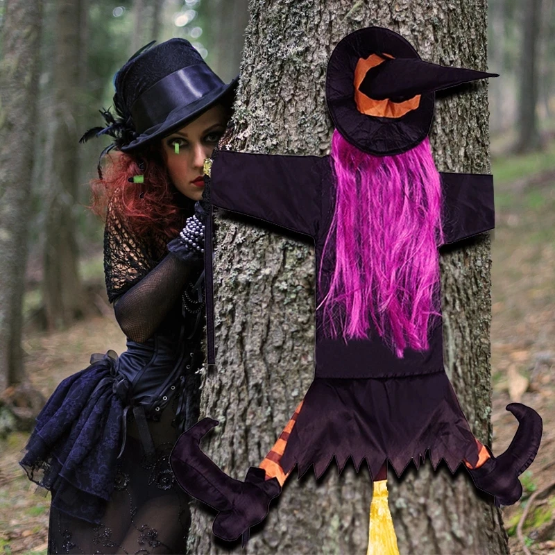 

Crashing Witch Into Tree 2022 New Halloween Decoration Witch Doll Door Porch Tree Pendant Props Scary Halloween Crashed Witches