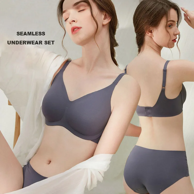 

Women Seamless Underwear Set Comfortable Plus Size Lingerie Femme Everyday Bra AndPanty Set Push Up Bralette Bra Vest with Pads
