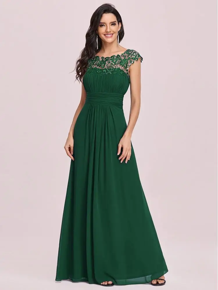 

Elegant Evening Dresses lace long A-LINE Sleeveless O-neck 2022 ever pretty of Green Simple Bridesmaid dress Women EP09993