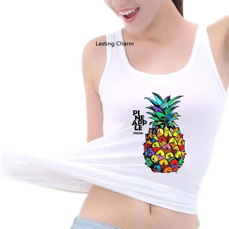 

Vintage Pineapple Printing Tank Tops Female Casual Beach Sports Sexy Camisole Summer Breathable Slim Sleeveless Tee