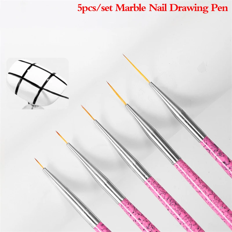 

5Pcs Nail Art Painting Pen Pink Marble Manicure Pull Line Pen Nail Art Tool Chain Link Nail Art Pen Acrylic Handl Nail Art Brush