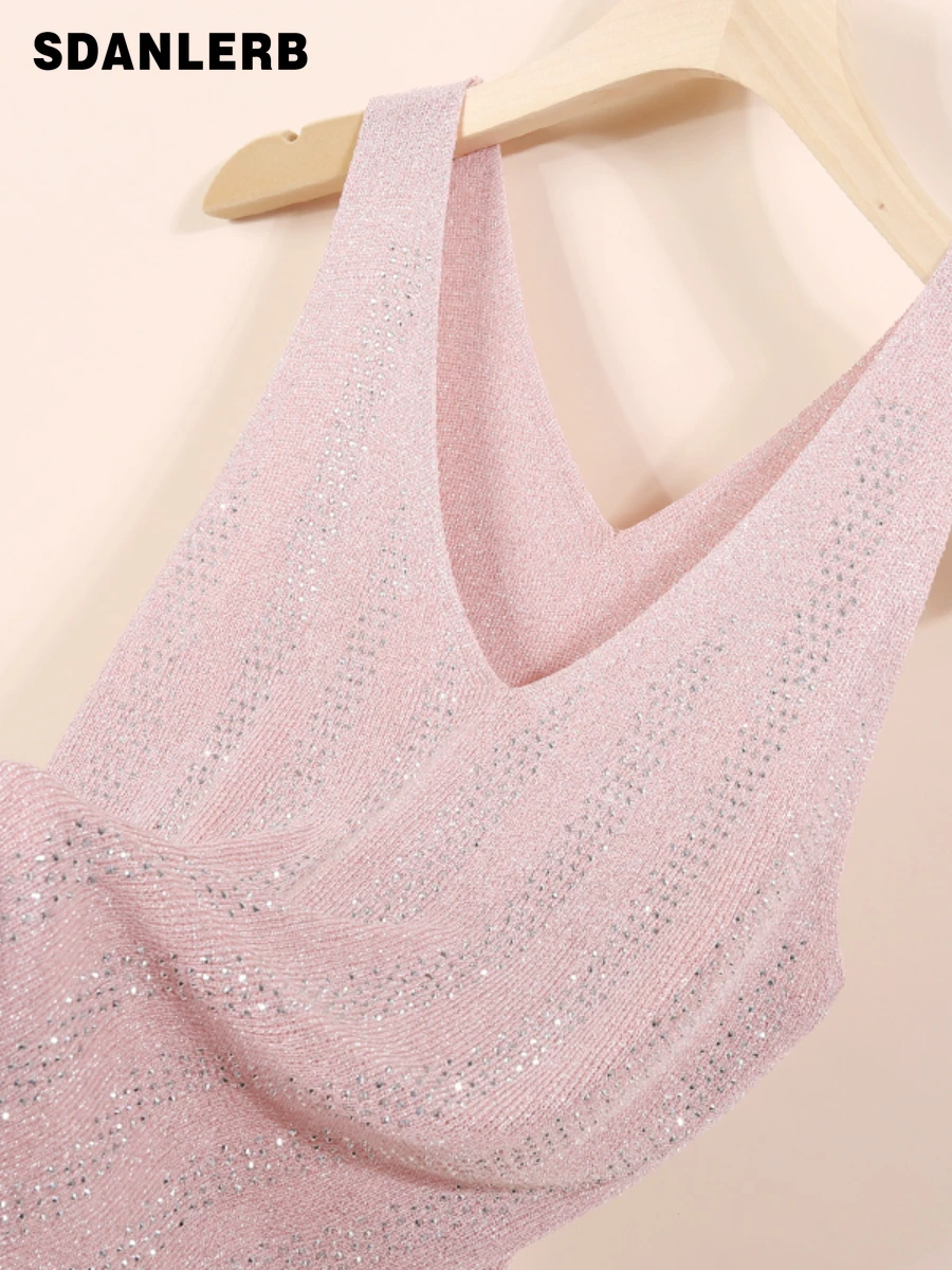 

Женская короткая кофта Стразы Женская верхняя одежда майка Новинка 2022 трикотажная рубашка без рукавов