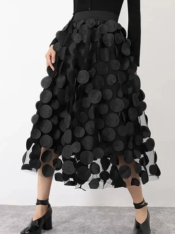 TIGENA Fashion Design Black Tulle Long Skirt for Women 2023 Spring Summer Elegant Vintage A Line High Waist Midi Skirt Female