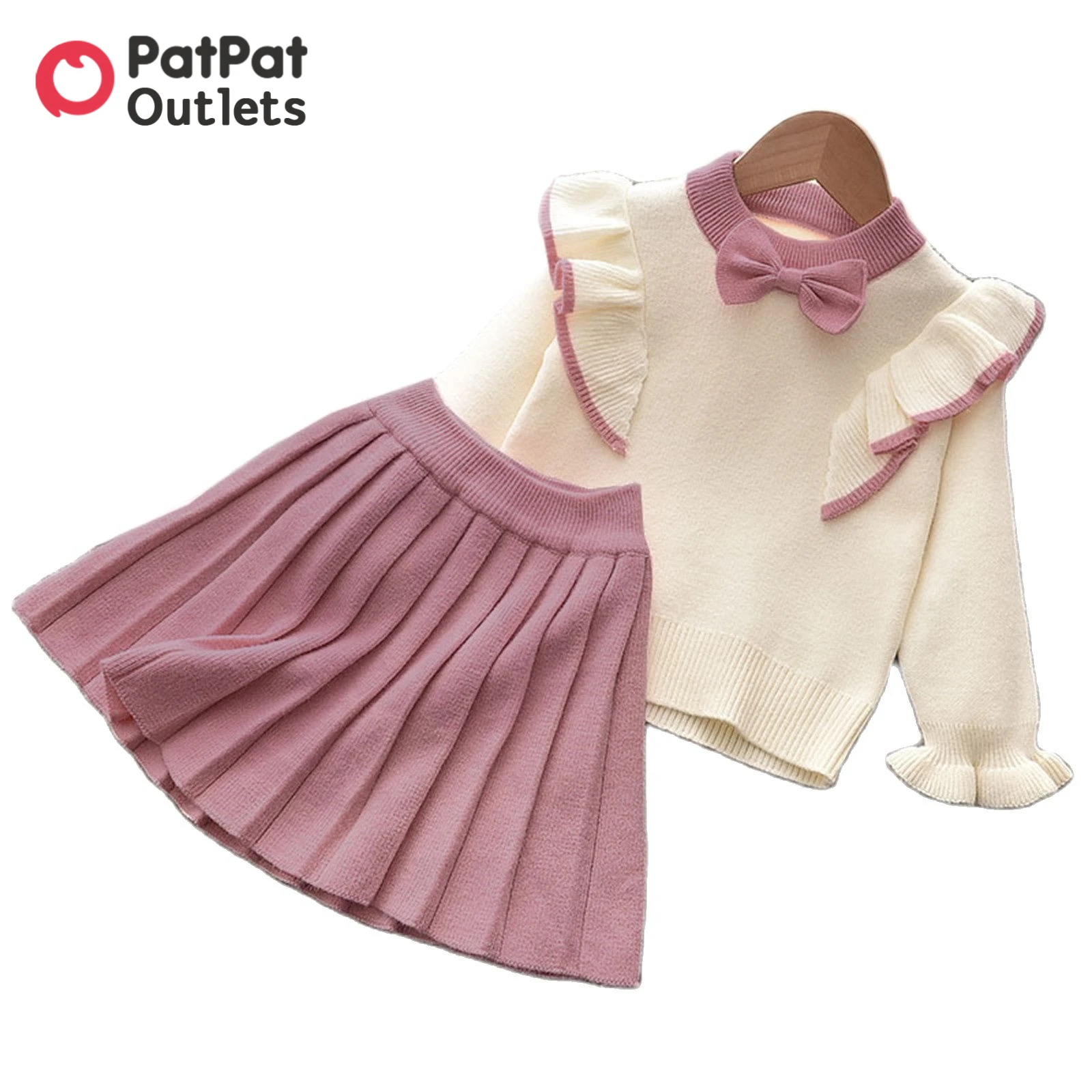 

PatPat 2pcs Skirt Dresses Kids Clothes Girls Toddler Children Bowknot Flounced Knitted Top and Pleated Set Party Dress