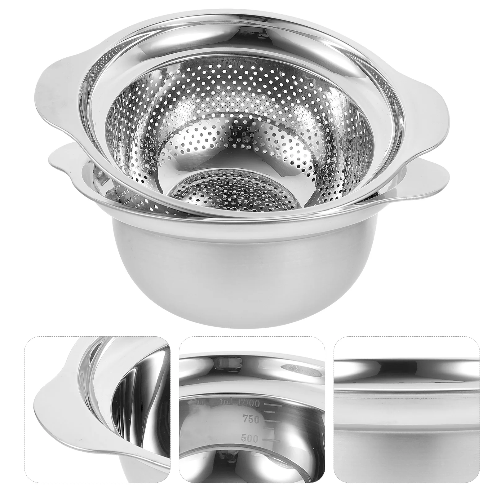 

Stainless Steel Drain Basin Colander Fruit Strainer Household Vegetable Kitchen Accessory Handle Mixing Gadget