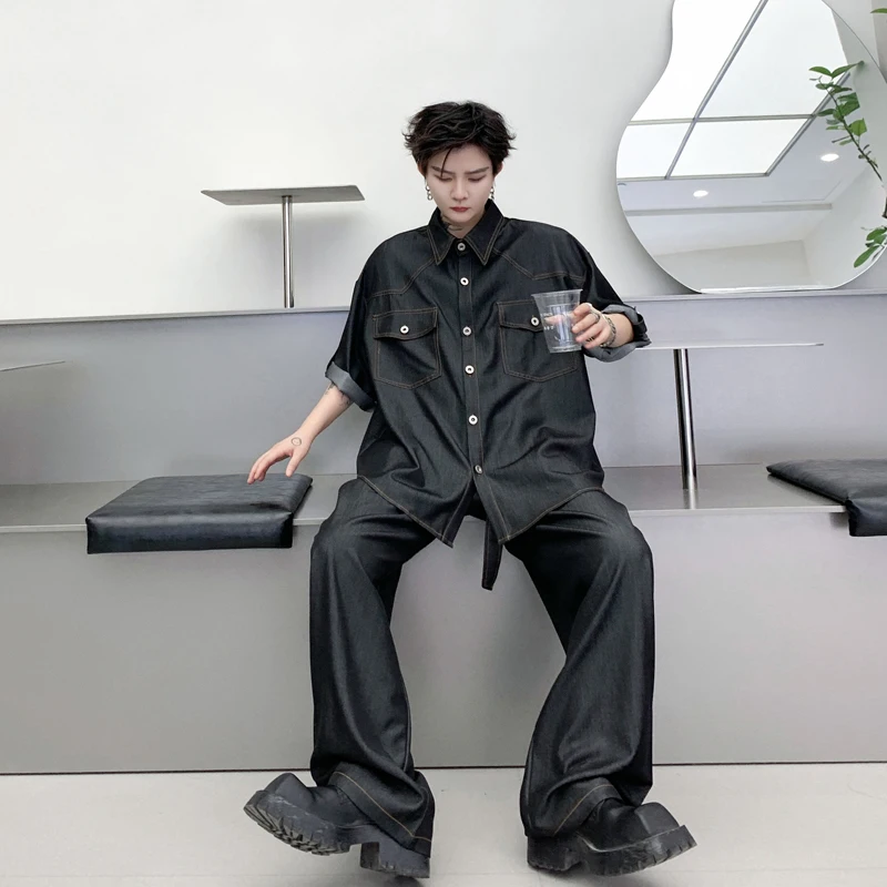 Джинсовый комплект NOYMEI для мужчин однобортная рубашка с отложным воротником и