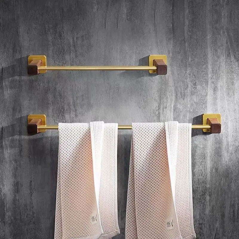 

Wood Bathroom Towel Bar Brushed Gold Wall Mount Towel Rack Aluminum Shower Towel Hanger Single Pole Towel Rack 40cm-60cm