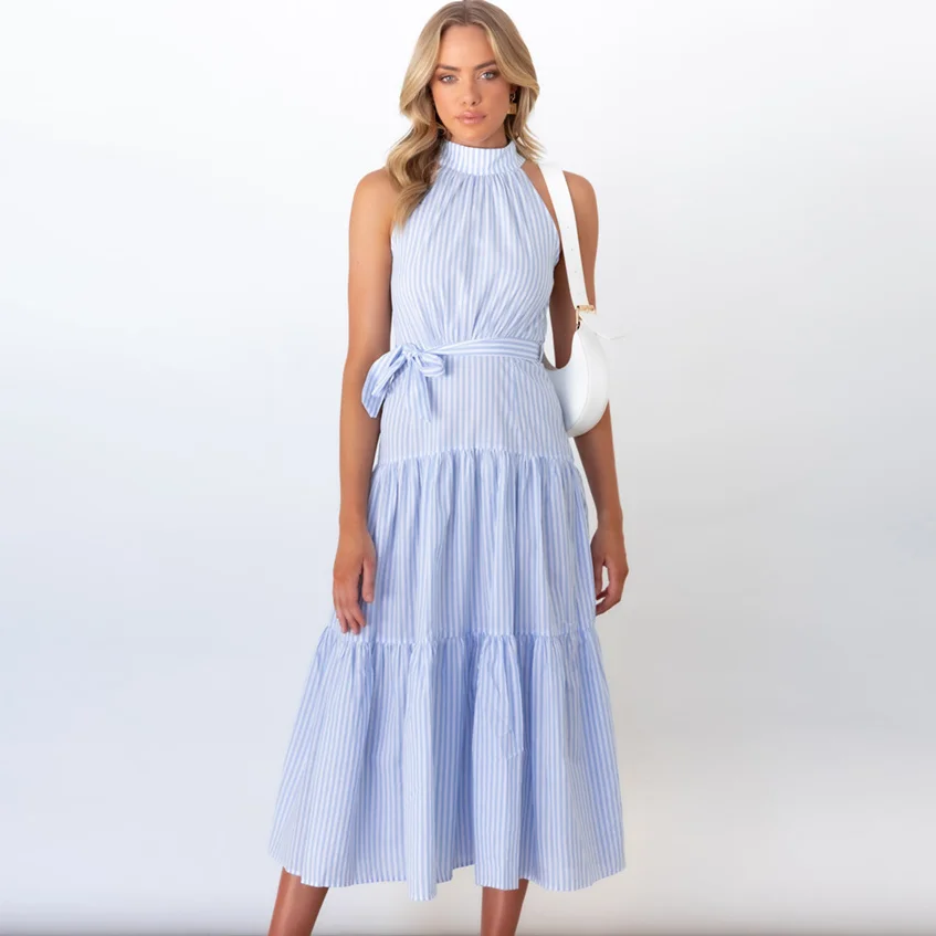 

Женское Плиссированное пляжное платье с лямкой на шее, с высокой талией, без рукавов