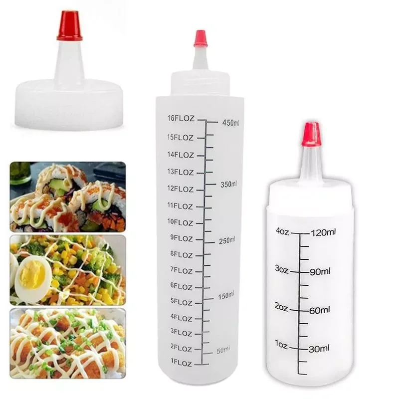 

120/450ml Squeeze Condiment Bottles With On Cap Lids Ketchup Mustard Hot Sauces Olive Oil Bottles Kitchen Accessories