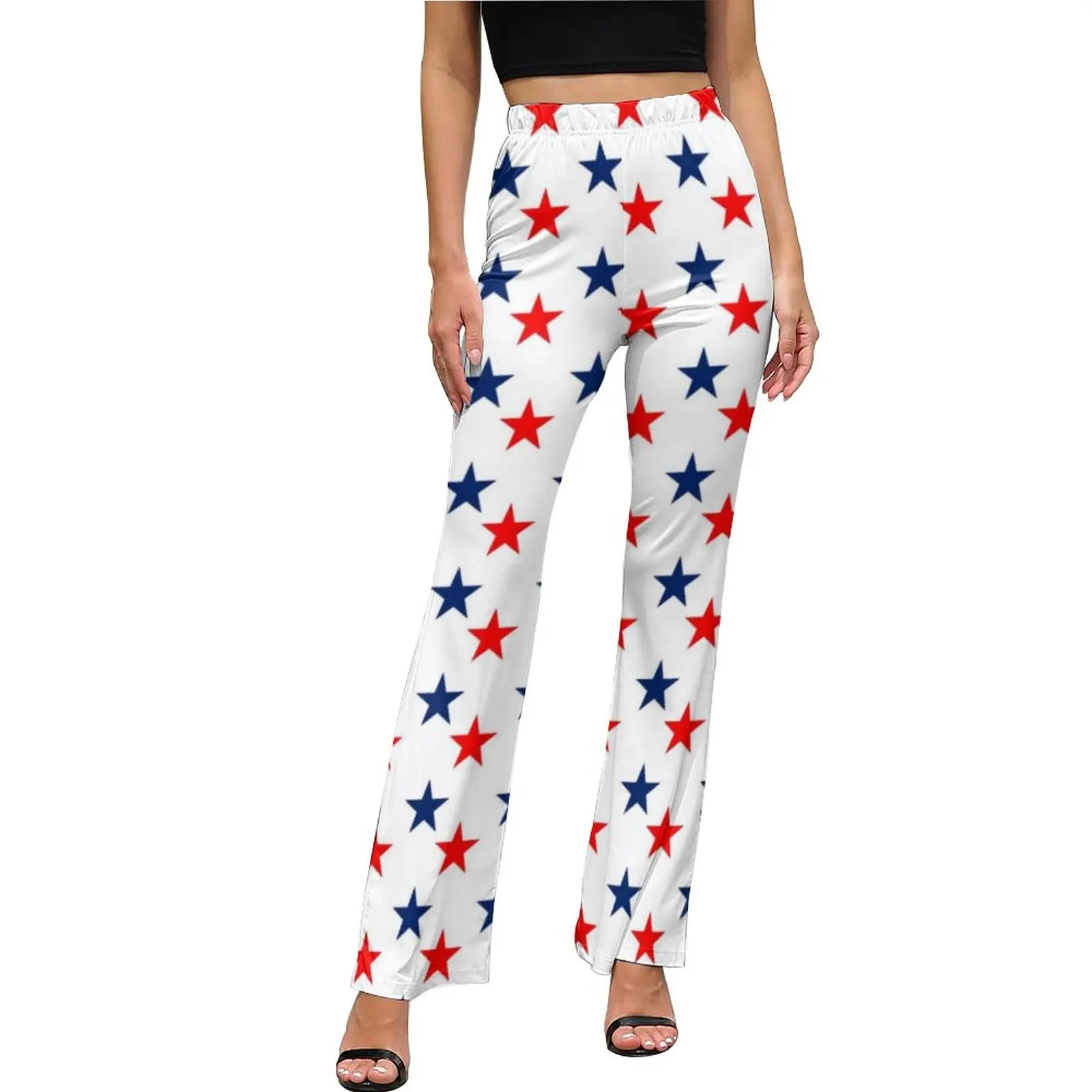 

Cool American USA Flag Casual Pants Woman Blue Red Stars Print Slim Fit Street Style Flare Pants Summer Kawaii Printed Trousers