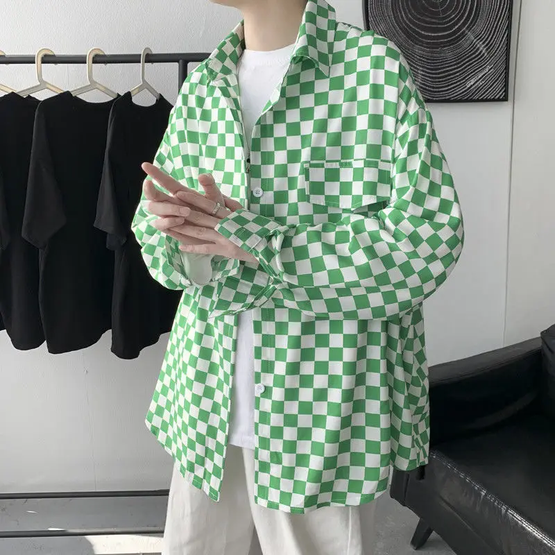

Мужская рубашка в клетку, летняя тонкая брендовая Шахматная куртка, рубашка с длинным рукавом, 2023