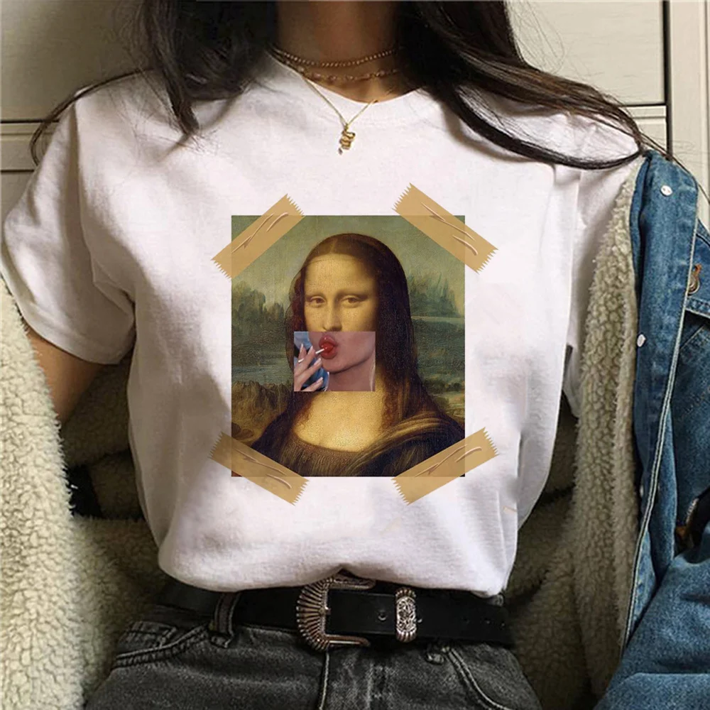 Женская футболка в стиле Харадзюку с принтом Моны Лизы