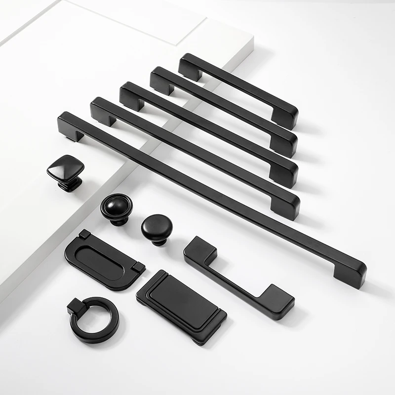 

Однотонная современная простая мебельная фурнитура, аксессуары, ручка для ящика, шкафа, двери, американский черный шкаф, ручки с одним отвер...