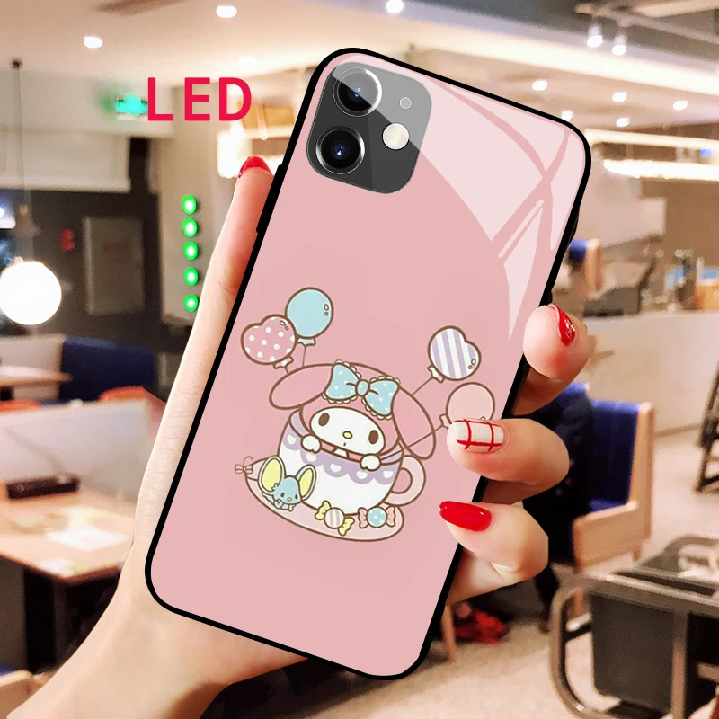 

Luminous Tempered Glass phone case For samsung note 20 21 22 FE Pro ultre plus My Melody Kawaii Fashion LED Backlight Cool cover