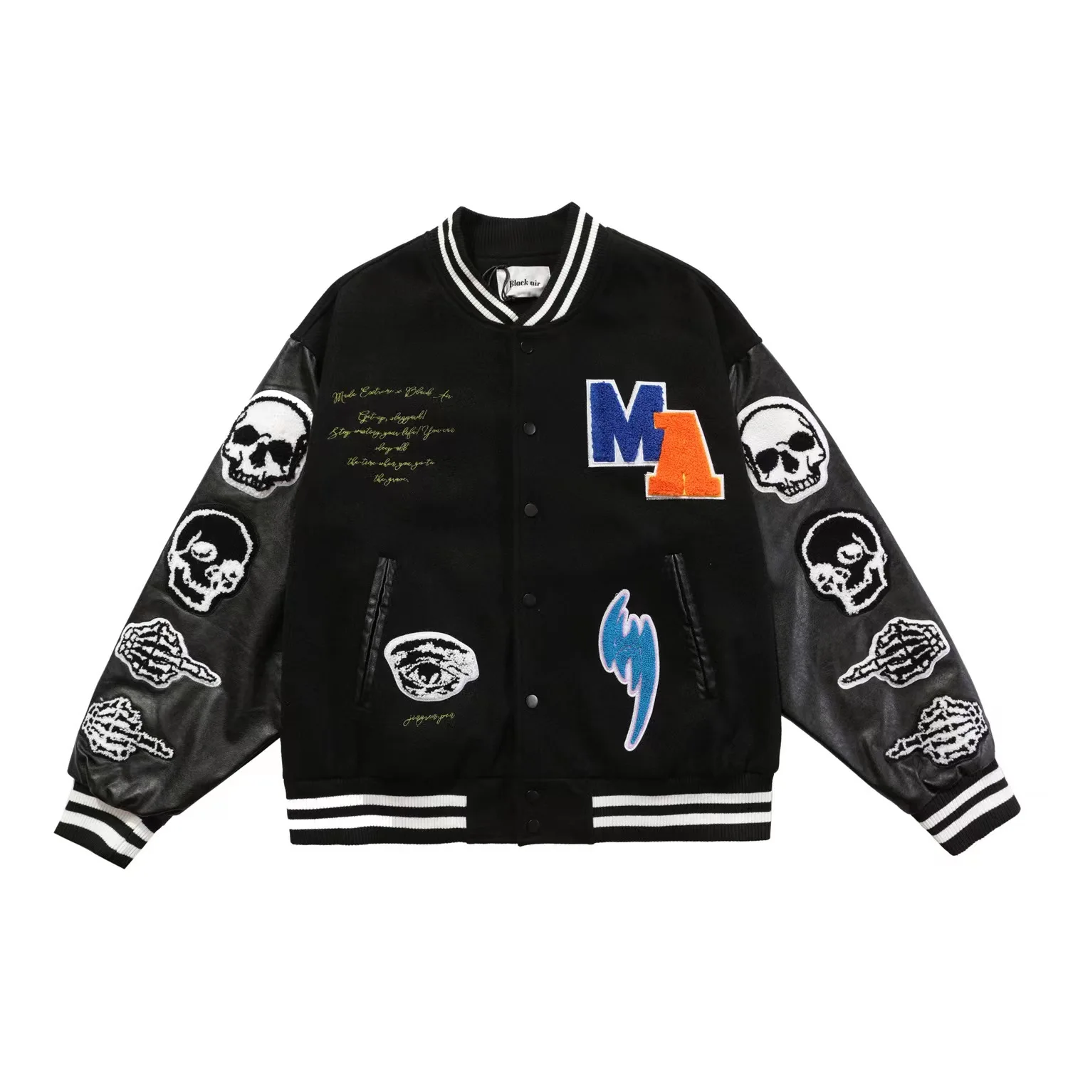 

MATA FETYAN Hi street Unisex boy Hip Hop first team baseball jacket furry embroidery couple men Letterman bomber clothing