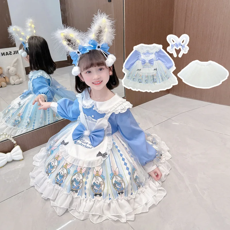 

Spring New Lolita Children's Skirt Girls' Temperament Princess Skirt Fluffy Skirt Cute Rabbit Palace Style Skirt Holiday Gift