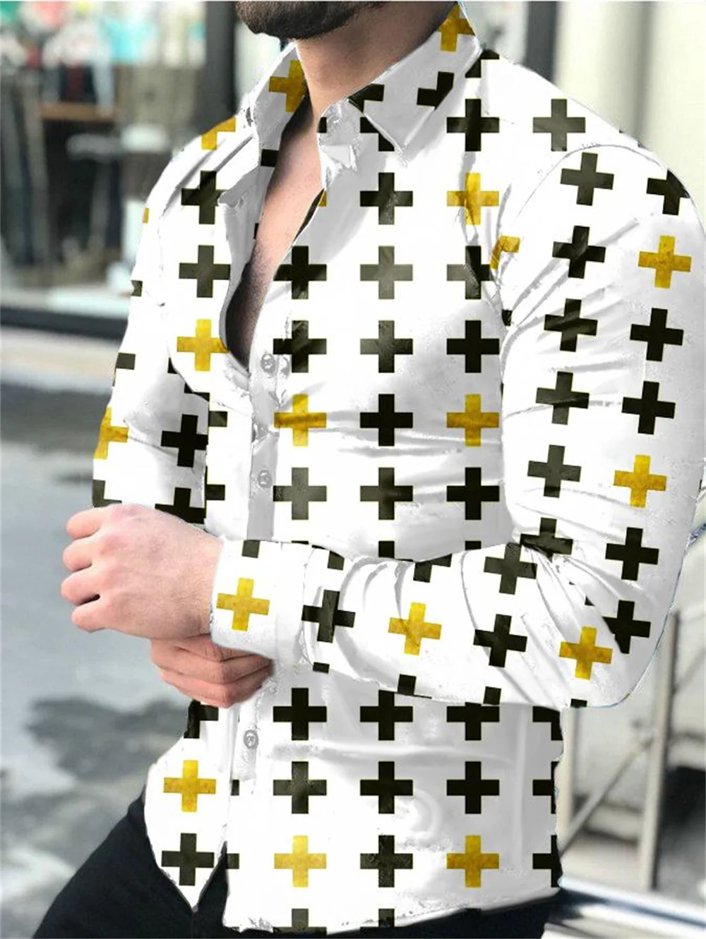 

Outdoor casual lapel buttoned long-sleeve cardigan shirt fashion men's Harajuku brand 3D digital printing pattern street shirt