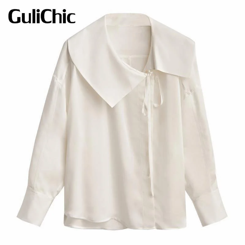 

9,27 GuliChic Женская модная Асимметричная дизайнерская Повседневная Свободная однотонная шикарная рубашка