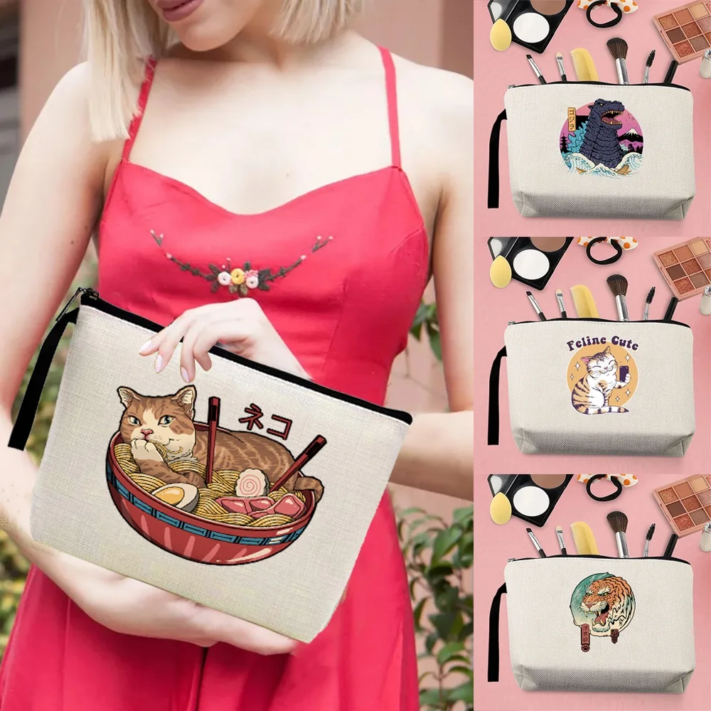 

Make Up Pouch Toiletries Organizer Bag Cosmetic Case Wedding Party Lady Clutch Phone Purse Pencil Bags Japan Cat Pattern