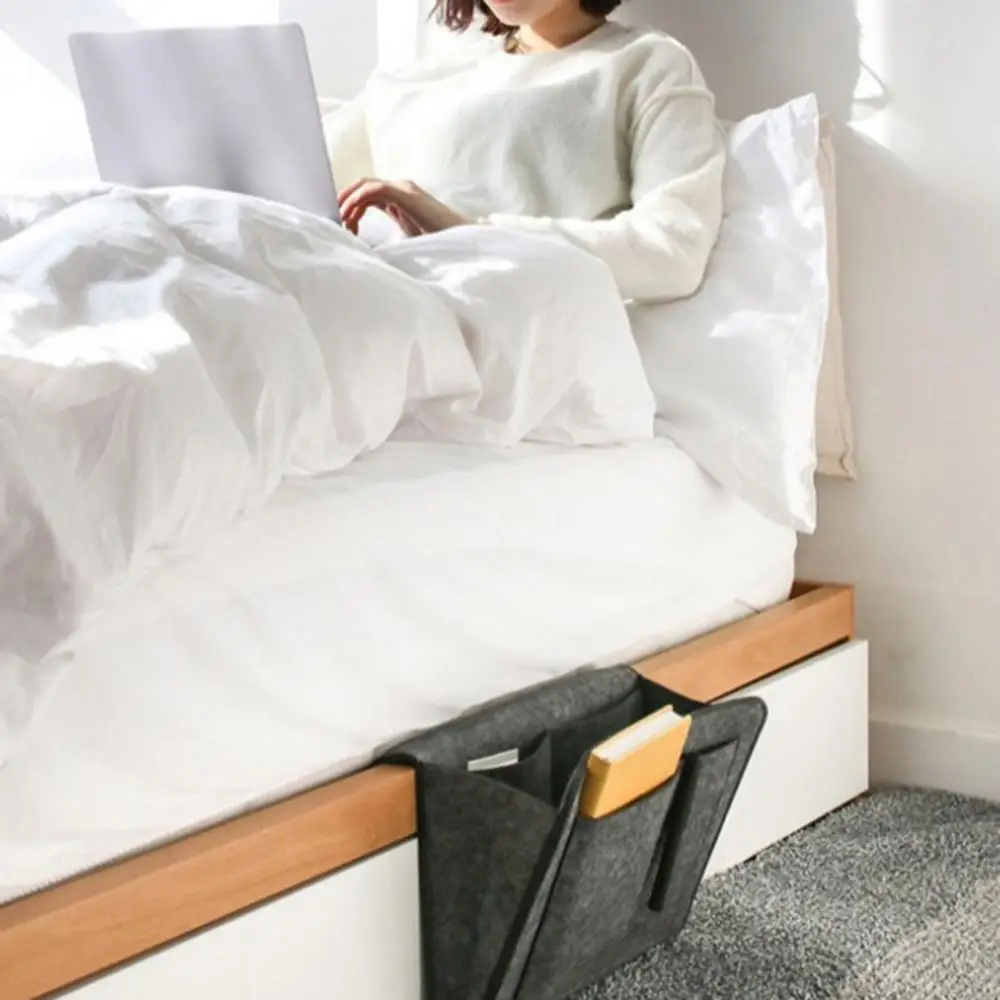 

Bed Storage Bag Pockets Felt Bedside Hanging Table Sofa Bedroom Organizer Holder