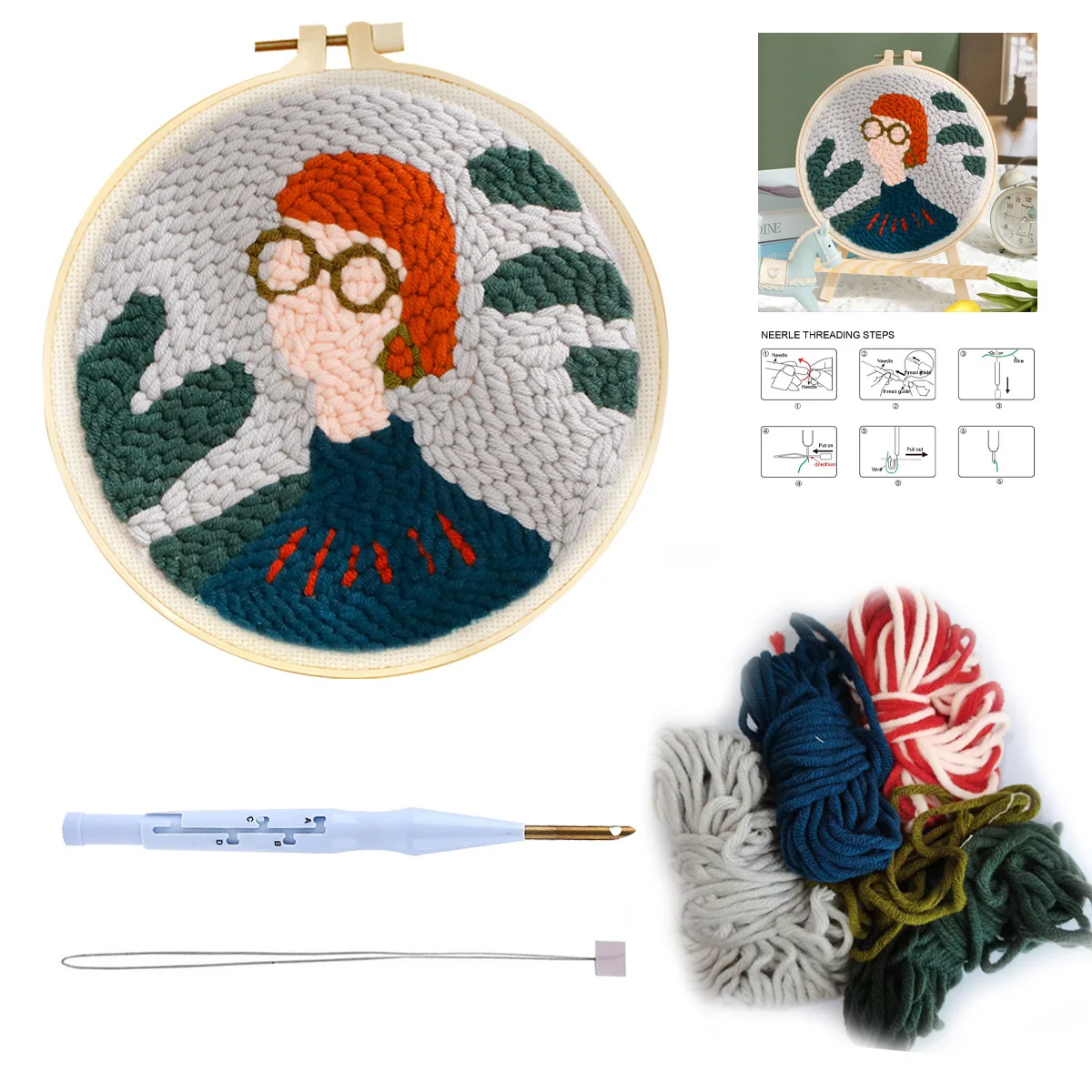

SDOYUNO Punch Needle Embroidery Starter Kits Diy Crafts Poking Embroidery Hoop Yarn Rug Punch Needle For Adults Women 20x20cm