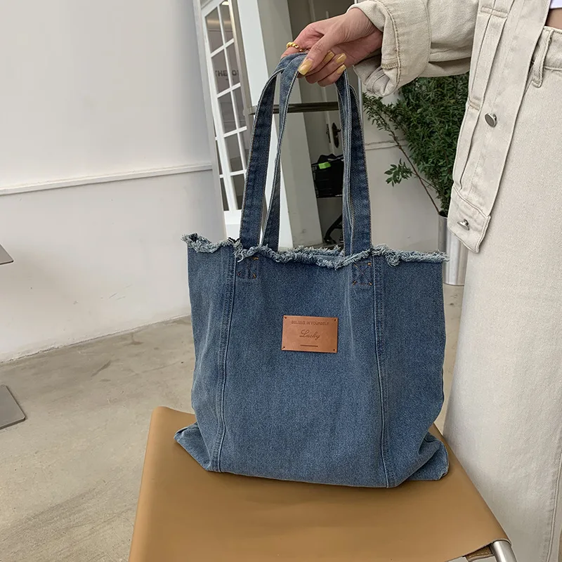 

Японская простая вместительная сумка, винтажная плетеная джинсовая Холщовая Сумка, новый дизайн 2023, женская сумка через плечо