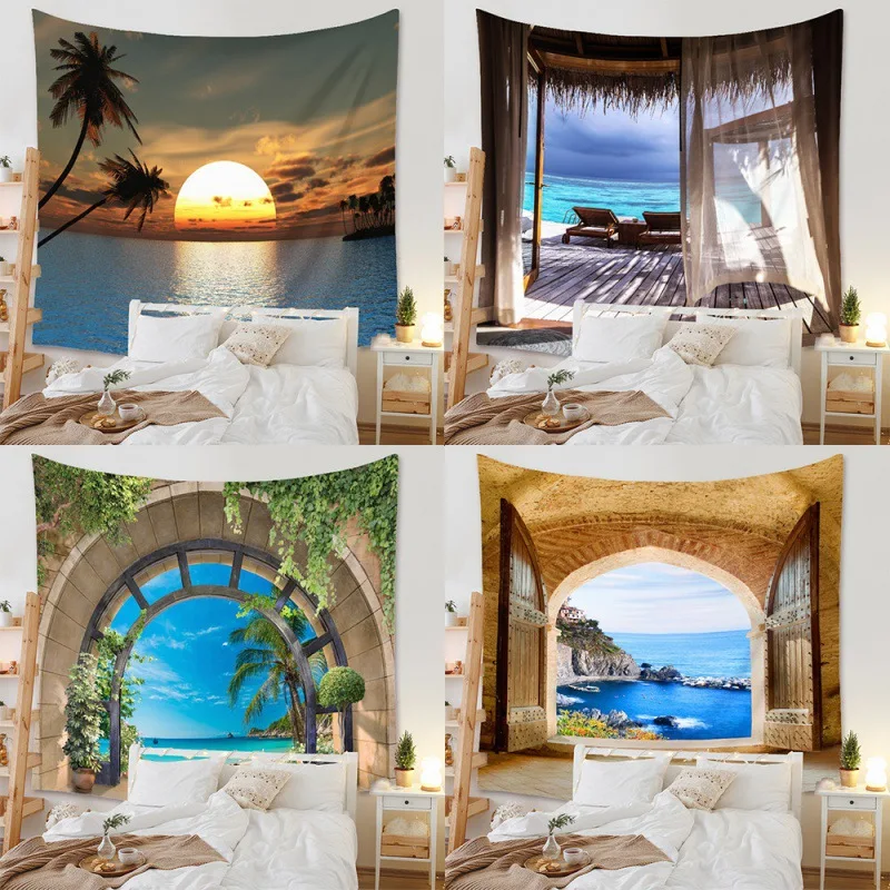 Bohemia Beach Sea Sun Large Tapestry Wall Wizarding Hippie Tapestry Family Room Bedroom Decoration Aesthetic Decoration