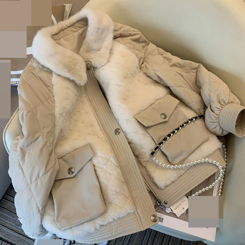 Down cotton jacket for women in winter 2022 New  thickened short  rabbit hair like wool cotton jacket  Thick （Winter)