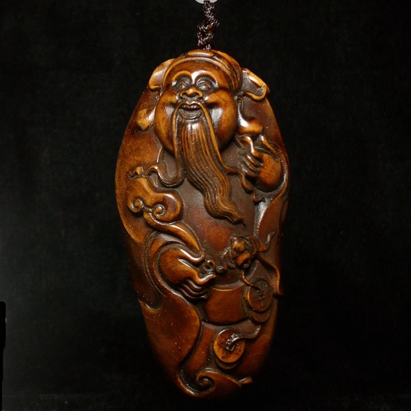 

YIZHU CULTUER ART 3.3" Old Chinese boxwood hand carved exorcism Zhong Kui bat statue coin netsuke decorated collection Gift