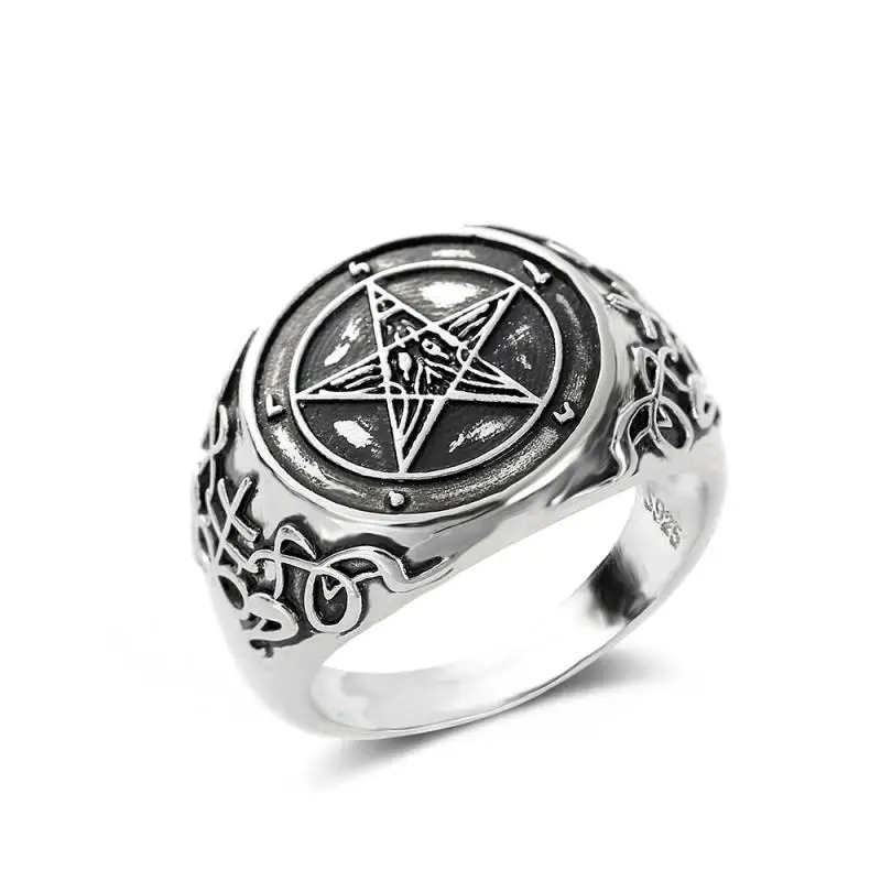

HOYON Men's ring 2022 New Satan satane evil devil sheep head Bafeng reverse pentagram band badge Women's stainless steel rings