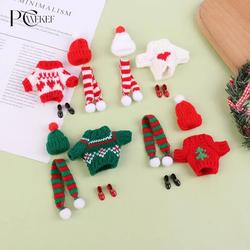 

1Set Dollhouse Mini Knitted Sweater Hat Scarf Shoes Christmas 25cm Doll Clothes Dolls Accessories