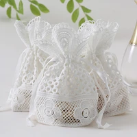 1020pcs christmas packaging lace jewelry gift bag candy white drawstring bag for home holiday party diy decoration wedding bags