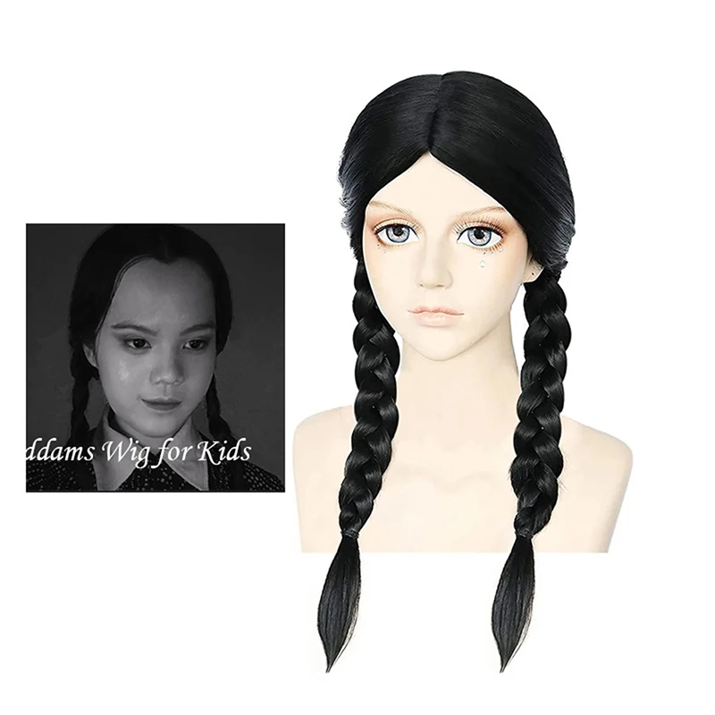 

1Pc Wednesday Addams Cosplay Hair Black Double Ponytail Twist Braid Wig TV Series Character Wednesday Adams Cos Prop Hair