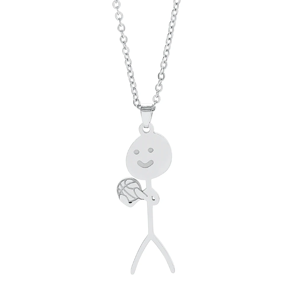Stainless Steel Funny Doodle Necklace Play Basketball Hip Ho