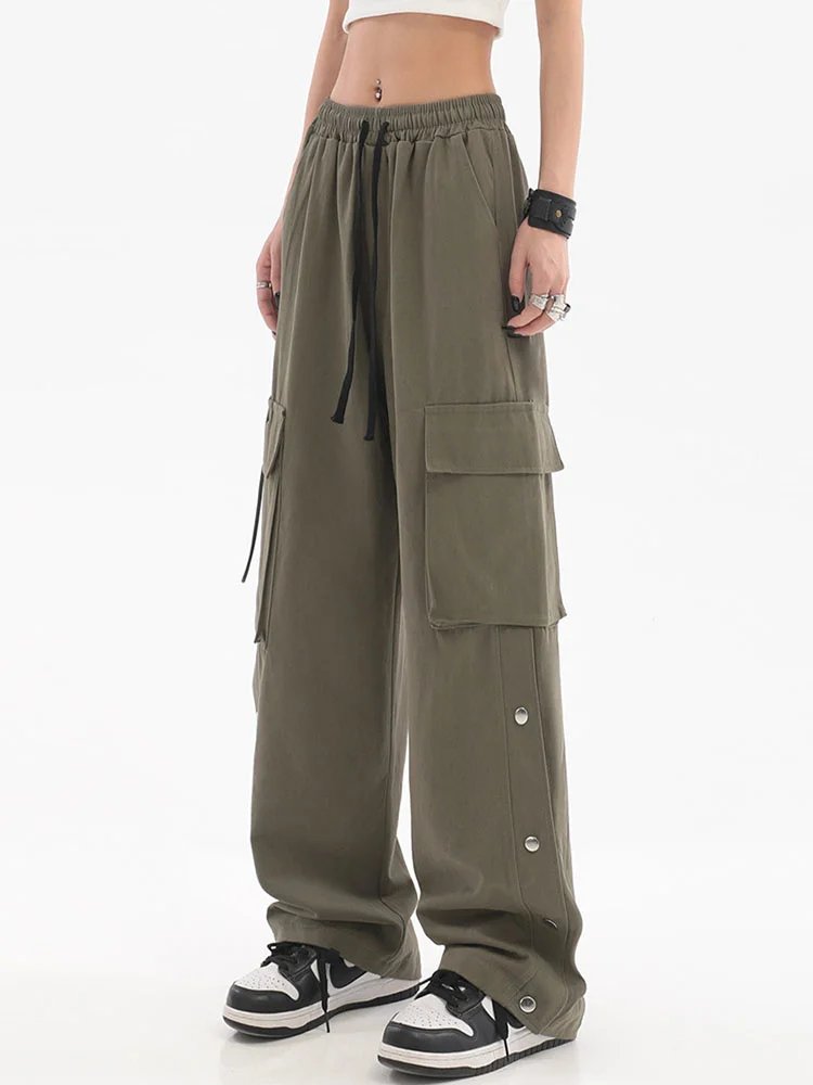 

Pleated High Waist Drawstring Tie Up Women Cargo Pants 2023 Autumn Winter Loose Wide LegCozy Trousers Female Harajuku Straight