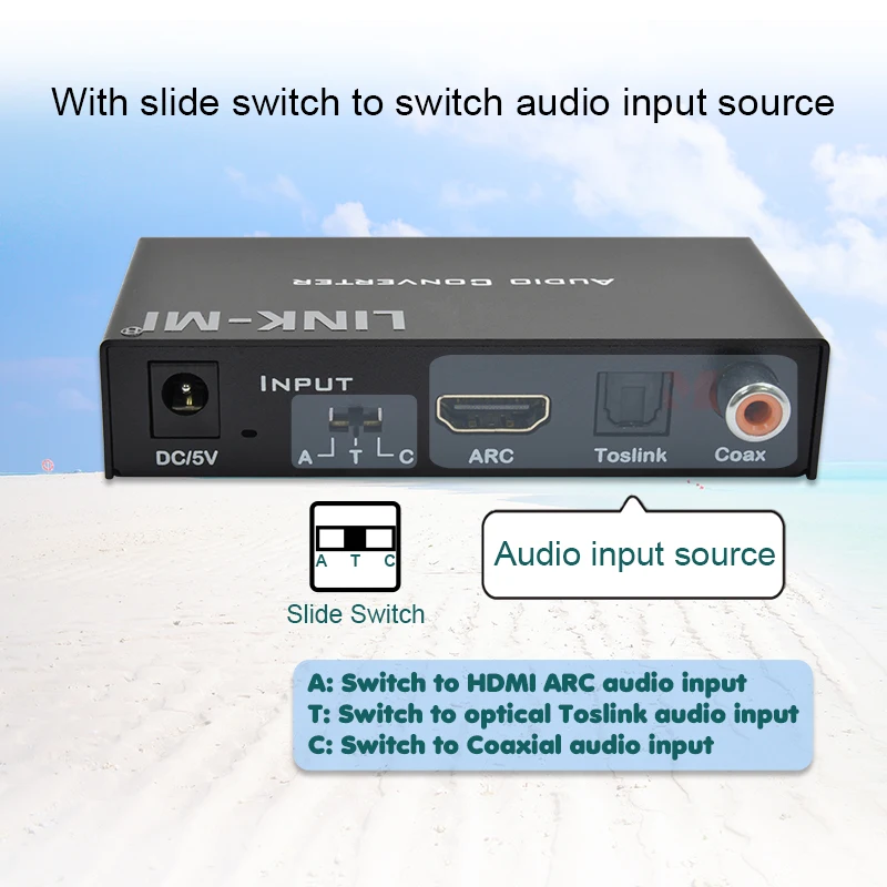 Фото Цифровой и аналоговый аудиоконвертер LINK-MI с поддержкой HDMI ARC/Toslink/Coax/3.5mm, 96 кГц №5