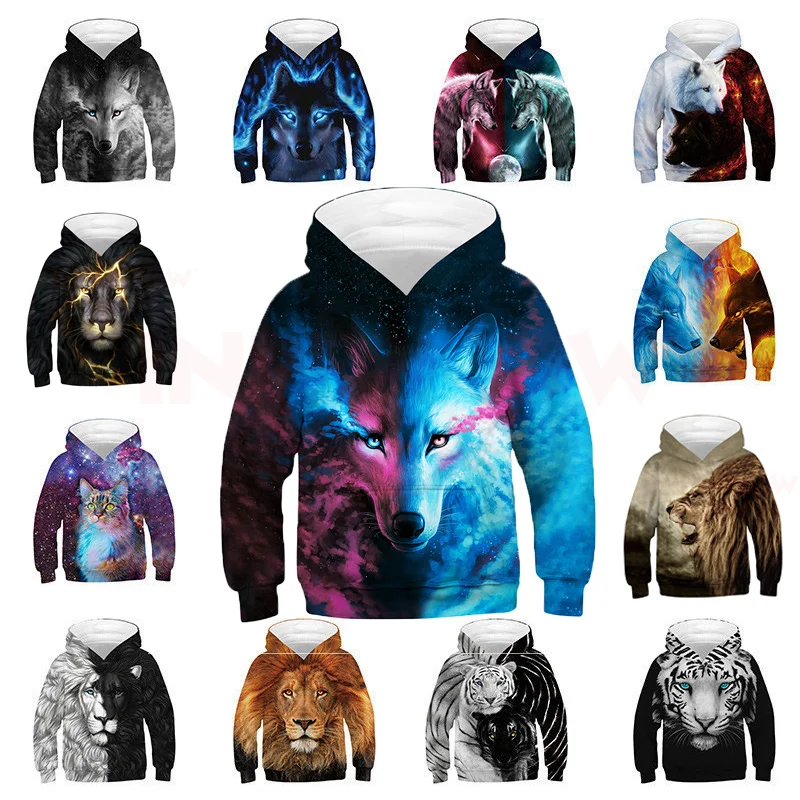 

Wolf 3D Oversized Boys Hoodies for Girls 10 14 years old Teenagers Children's Sweatshirt for Boys Sweat Shirt Child Kids Clothes