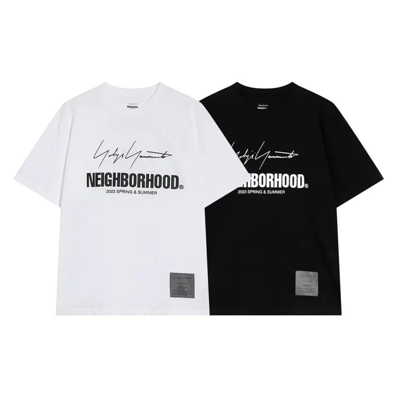 

Y-3 Yohji Yamamoto X Neighborhood Nbhd Co-Branding Men's Short Sleeved T-Shirt 2023 Japanese Alphabet Printing Cotton Tops Women