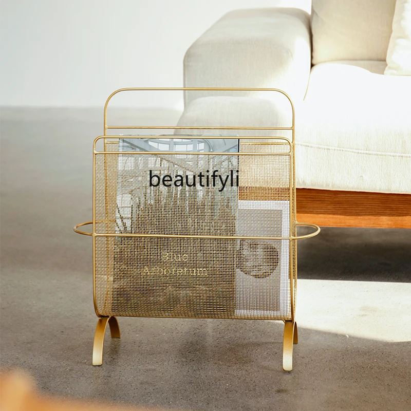 

zqEuropean Retro Magazine Shelf Simple Metal Storage Rack Living Room Bedroom Storage Small Bookshelf
