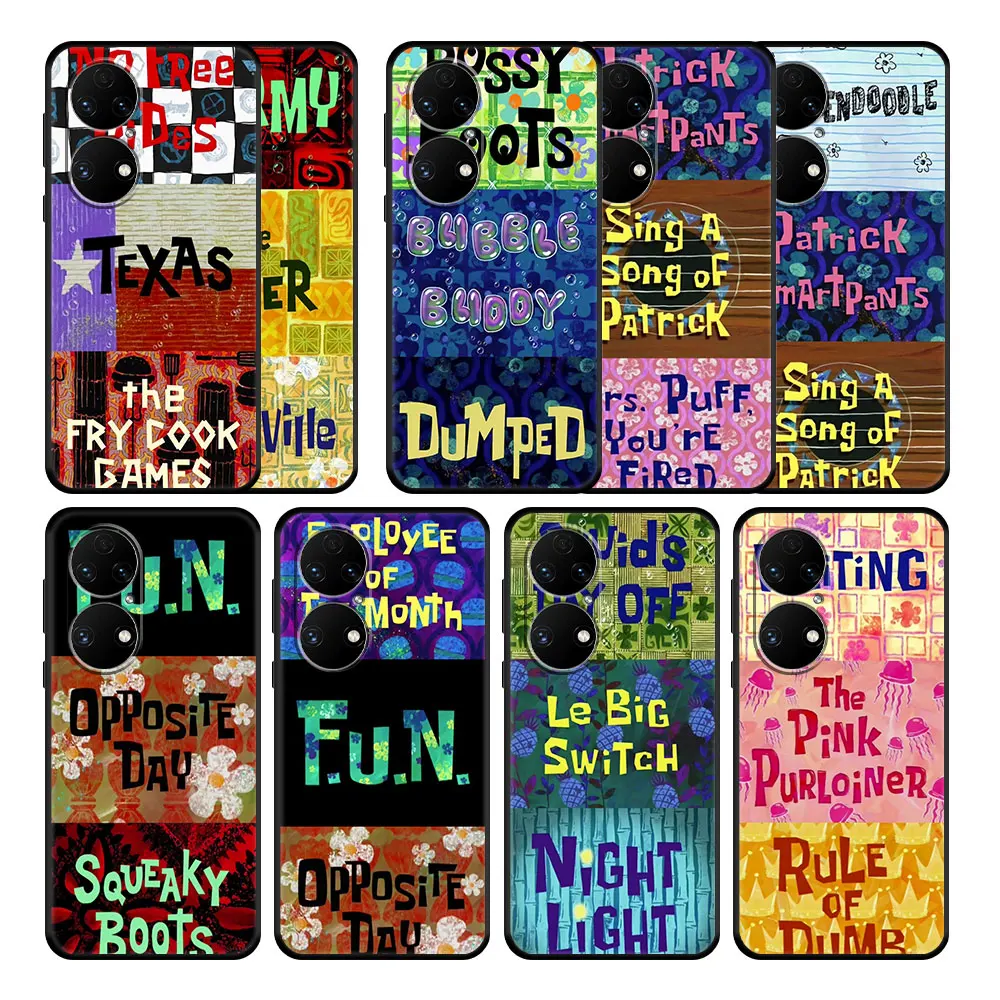 

Celular TPU Case Coque for Huawei 9 SE Nova 5T P40 Lite P50 P20 Pro P30 Y9 P Smart Z Y6 P50E Funda SpongeBob SpongeBobs Words