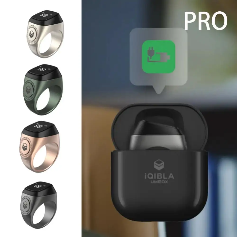 

Iqibla Aluminum Alloy Digital Tasbih OLED Screen Smart Zikr Ring With Battery Charging Case Vibration Reminder APP Support