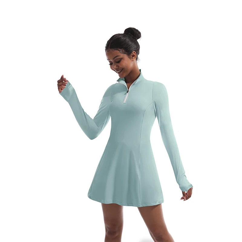CUGOAO Fashion 2PC Tennis Dress Suit with Shorts for Women Long Sleeve Solid Badminton Golf Dresses Suit Female Sportswear
