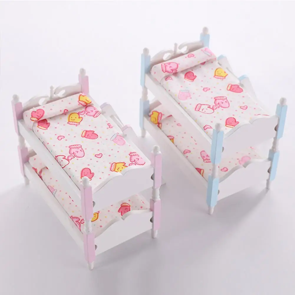 

Practical Dollhouse Miniature Bunk Bed Simulation Bed 2 Colors Eco-friendly