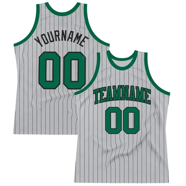 

Custom Gray Black Pinstripe Kelly Green Authentic Basketball 3D Print Team Name Number Vest Game Practice Clothes Adult/Youth