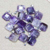 bestseller natural stone amethysts pendants square shape necklace quality charms diy jewelry accessories making wholesale 24pcs